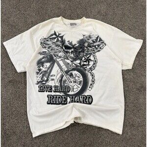 Vintage Y2K National Heritage Biker T Shirt Mens XL Skull Motorcycle Ride Hard